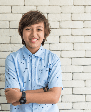 10 year old poising for his first day of school